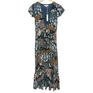 NWT Olivaceous Floral Mixed Print Tie Front Maxi Dress